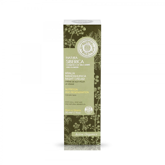 Feuchtigkeitsspendende Nachtcreme mit Manchurian Aralia von EUROBIO LAB, 50 ml, cremige Textur in einer Glasverpackung