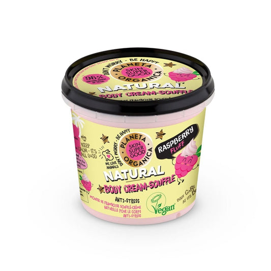 Himbeer-Feuchtigkeits-Körperpeeling von EUROBIO LAB, 360 ml, mit fruchtigem Duft und exfolierenden Körnern, auf weißem Hintergrund