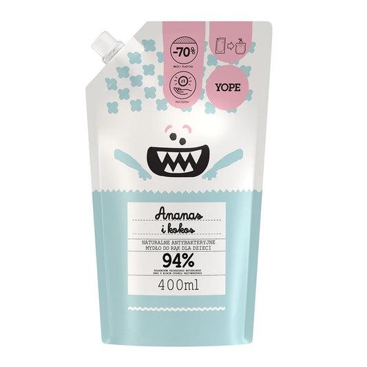 Bunte antibakterielle Handseife für Kinder von Yope, 400 ml, mit kindgerechtem Design und sanfter Reinigung.