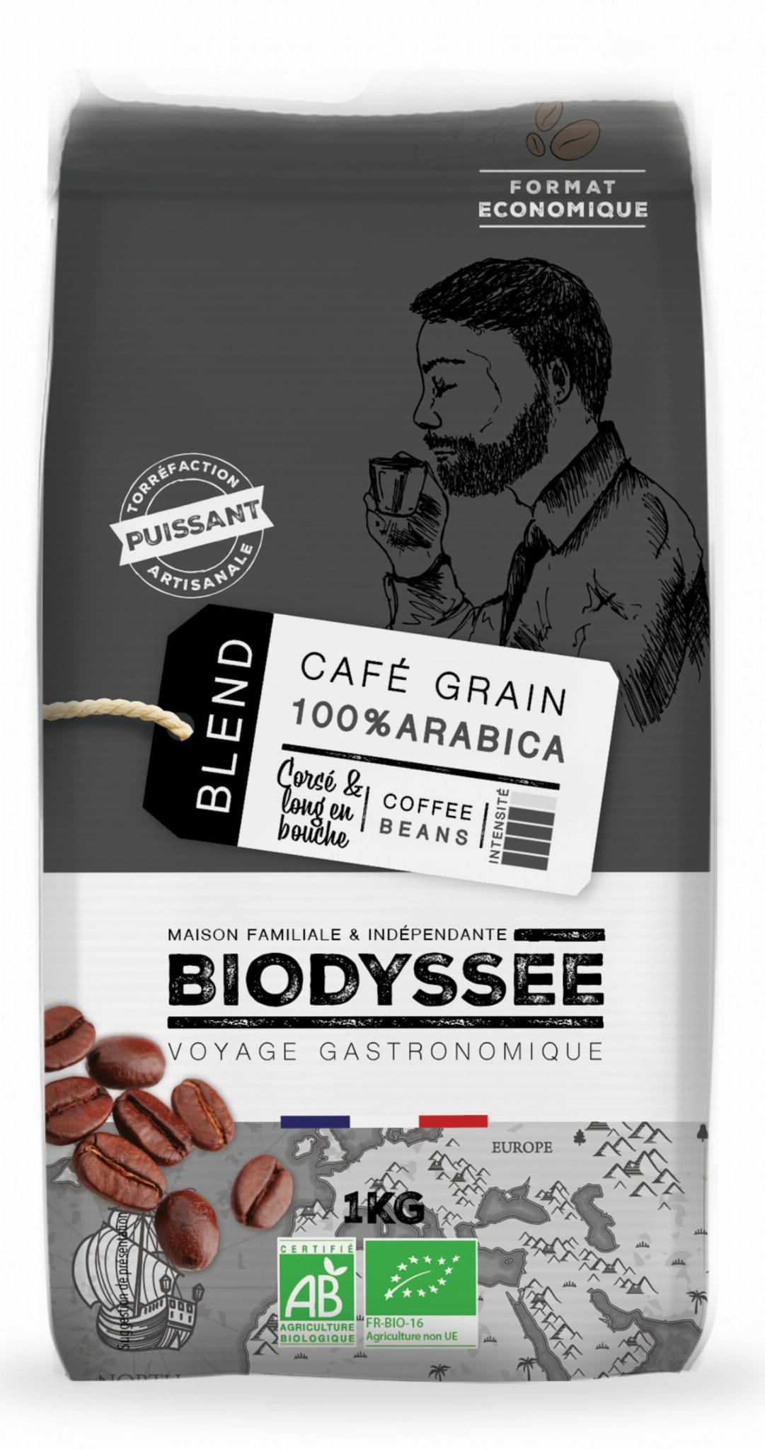 100% starke Arabica-Kaffeebohnen 1kg ECO BIODYSSEE