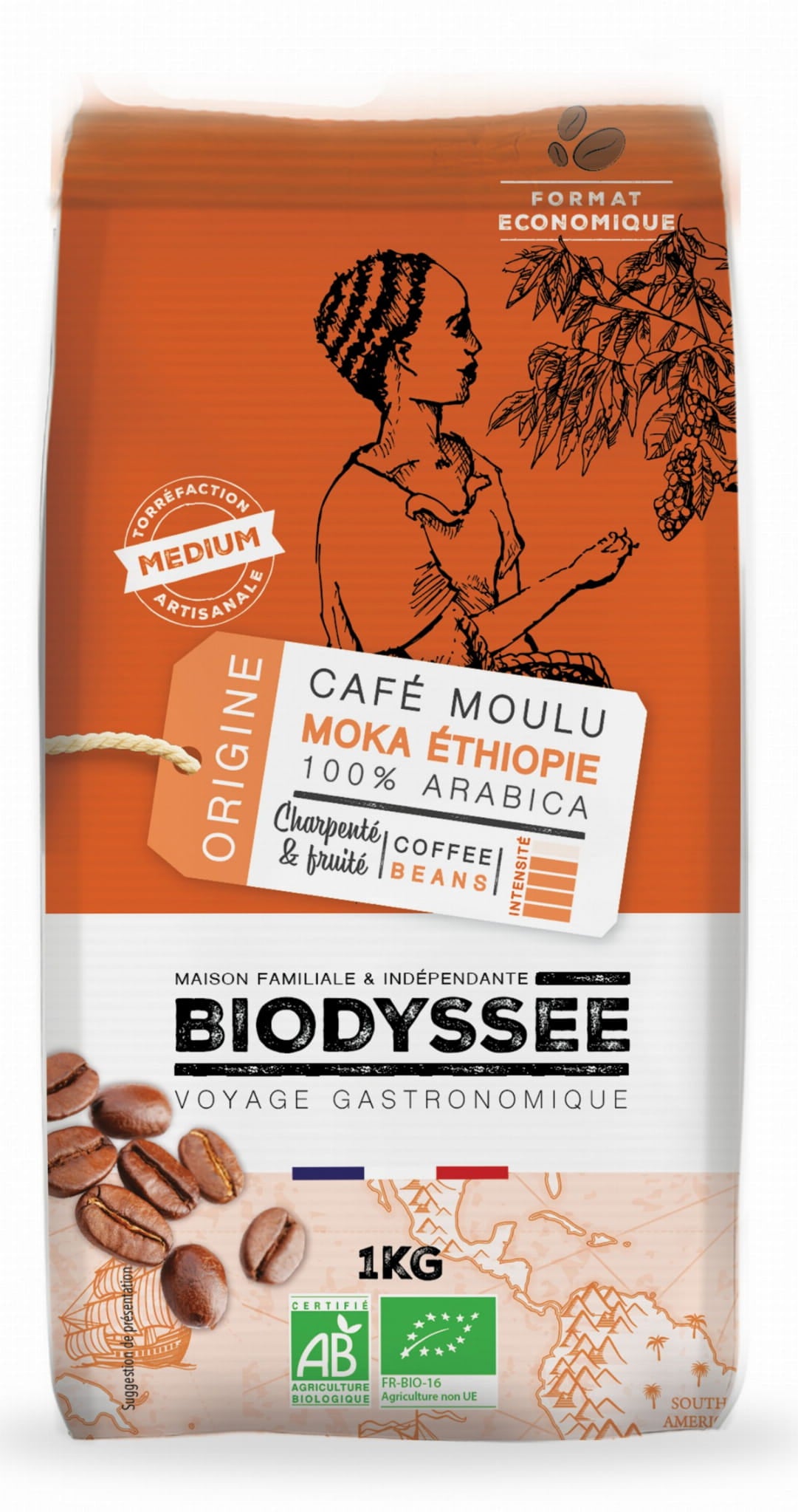 Kaffee 100% Arabica Äthiopien Moka gekörnt 1 kg ECO BIODYSSEE