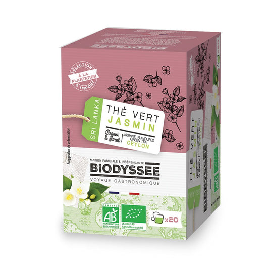 Grüner Jasmintee von Biodyssee, 20 Teebeutel à 1,75g, in biologischer Bio-Dysee Qualität, aromatischer Tee in Packung