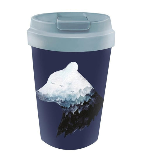 Reisebecher Pla Bergbär 350 ml von CHIC-MIC, isolierter Thermobecher mit Bergbär-Design, ideal für unterwegs