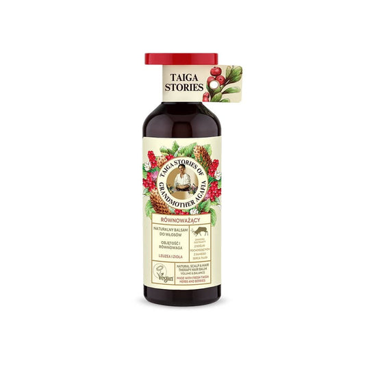 Balsam für alle Haartypen von EUROBIO LAB, 500 ml, mit Leuze und Kräutern, in einer geöffneten Flasche.