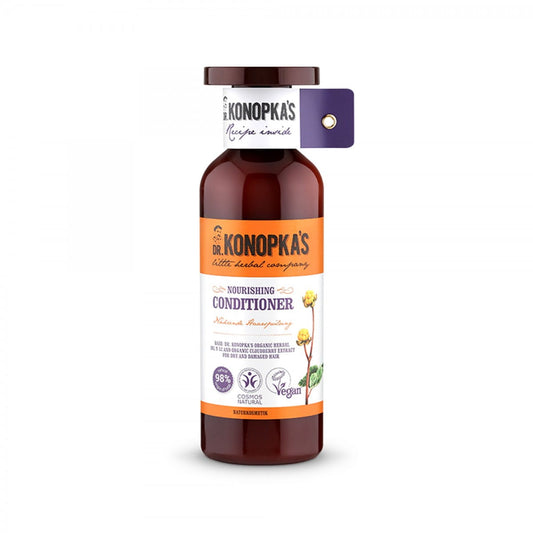 Anti-Schuppen-Haarspülung von EUROBIO LAB in 500 ml Flasche, zeigt die Verpackung und Anwendung auf einem Haar.