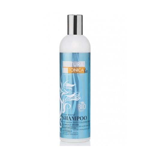 Feuchtigkeitsspendendes EUROBIO LAB Haarshampoo in 400 ml Flasche, zeigt die Produktverpackung und Textur.