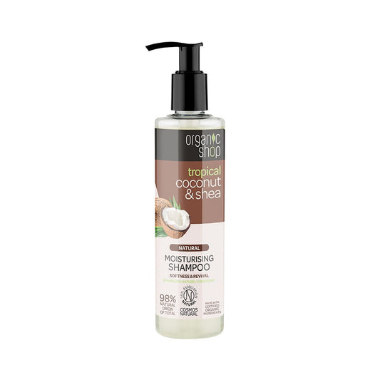 Feuchtigkeitsspendendes Haarshampoo von EUROBIO LAB mit Kokosnuss und Sheabutter, 280 ml Flasche, für glänzendes Haar