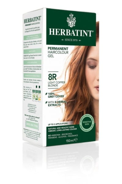 Haarfarbe HERBATINT 8R Kupferblond hell, 150 ml, cremige Textur, zeigt die leuchtende kupferblonde Farbe in einer Flasche