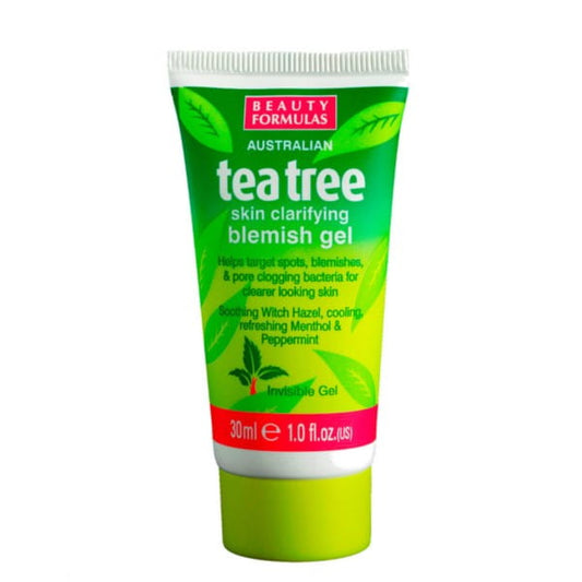 Gel mit Teebaumöl von BEAUTY FORMULAS, pflegende Textur, die auf der Haut sichtbar ist, ideal für Hautpflege und Aknebehandlung