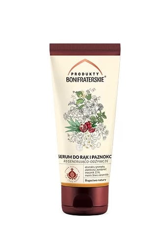 Hand- und Nagelserum von Bonifraters Produkty, 50 ml Flasche mit Serum für gepflegte Hände und Nägel.