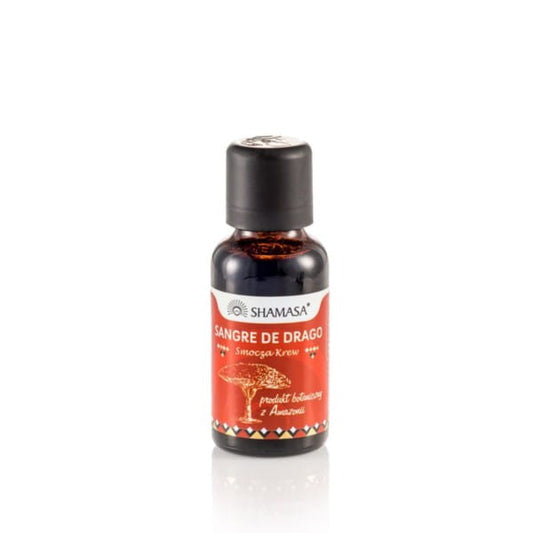 Drachenblut Sange de Drago Flasche mit 30 ml Inhalt, dunkelroter Saft in einer transparenten Flasche von SHAMASA