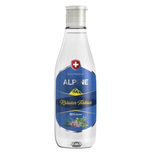 Kräuter-Extrakt von Herbamedicus aus 10 Kräutern in 250 ml Flasche, flüssiges Naturprodukt, sichtbare Flasche und Etikett.