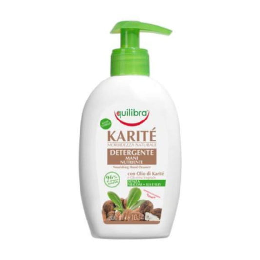 Handwaschgel mit Sheabutter von EQUILIBRA, 300 ml Flasche, zeigt das Produkt mit sanfter Textur und Sheabutter-Formel.