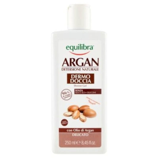 Argan-Duschgel von EQUILIBRA in 250 ml Flasche, cremige Textur und natürliche Inhaltsstoffe für die tägliche Hautpflege.