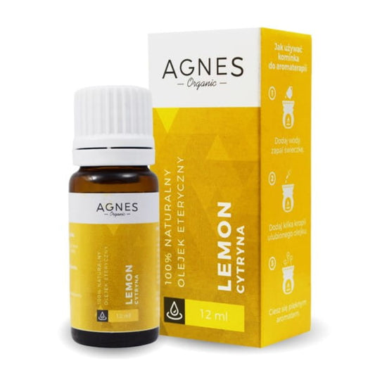 Ätherisches Zitronenöl von AGNES ORGANIC, 12 ml Flasche mit Zitronenöl, naturbelassen und ätherisch, Nahaufnahme.