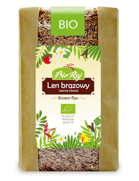 Bio Leinsamen (Flachs) braun, 400 g, BIO RAJ, ungeöffneter Beutel mit braunen Leinsamen für gesunde Ernährung