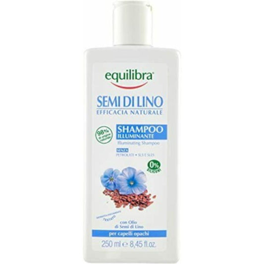 Aufhellendes EQUILIBRA Shampoo mit Leinen, 250 ml Flasche, zeigt das Produkt in einer weißen Flasche mit grünem Deckel.