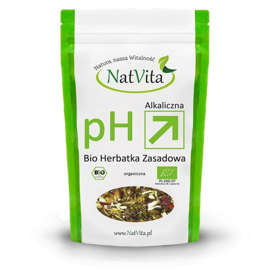 Bio Tee PH-basisch von NatVita in einer 70g Packung, zeigt die Verpackung mit frischen Teeblättern und natürlicher Gestaltung