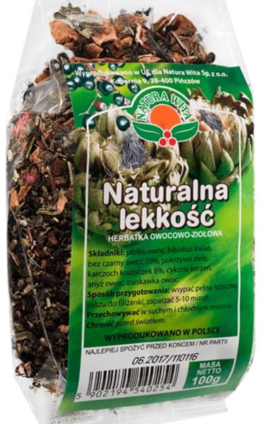 Früchte- und Kräutertee von NATURA WITA in 100g Packung, natürliche Leichtigkeit, frische Früchte und Kräuter im Teebeutel.