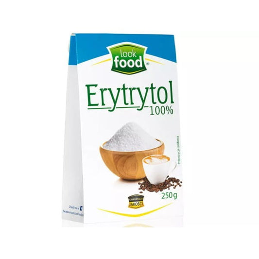 Erythrit Zuckerersatz von LOOK FOOD in 250 g Packung, weißes kristallines Pulver für gesunde Ernährung