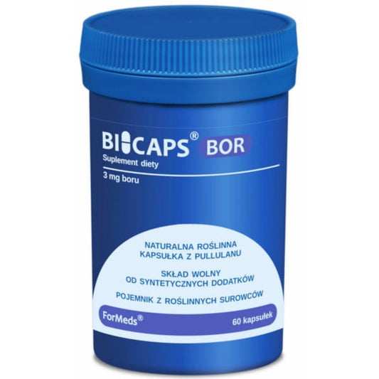 Bicaps Bor Nahrungsergänzungsmittel in 60 Kapseln von FORMEDS, weiße Kapseln auf weißem Hintergrund