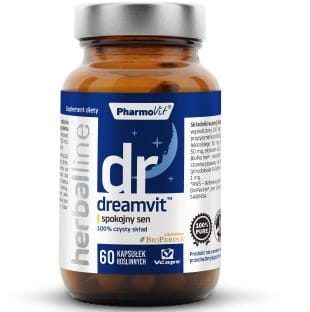 PHARMOVIT Dreamvit 60 Kapseln für erholsamen Schlaf, Verpackung mit Kapseln, natürliche Schlafhilfe von PHARMOVIT.