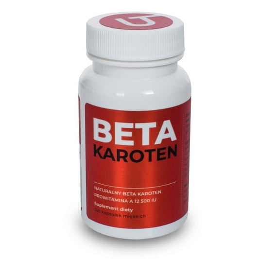 Beta-Carotin 12.500 IE von VISANTO in einer weißen Kapsel, Nahaufnahme vor weißem Hintergrund.