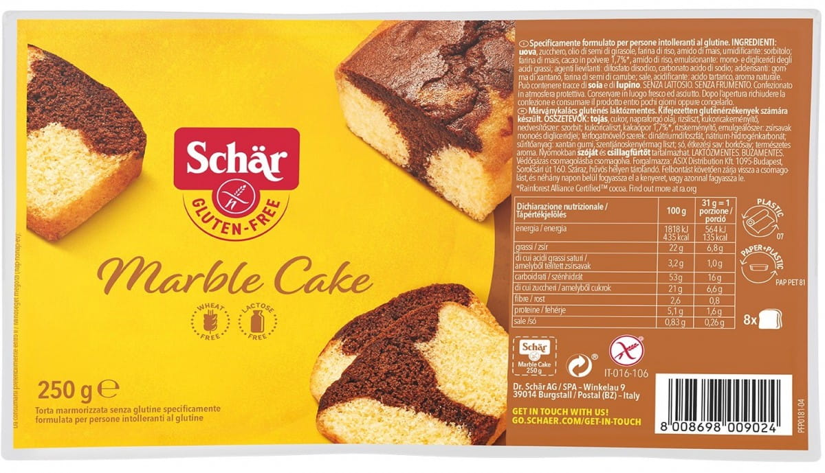 Marmorkuchen - Kakaokuchen ohne Glas 250 g SCHÄR - Biogo.de Imagine principală a produsului