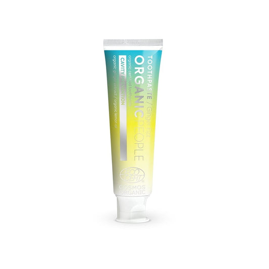Eurobio Lab Ginger Fizz Zahnpasta mit Kariesschutz, 85 g, zeigt die Verpackung und eine Tube der Zahnpasta.