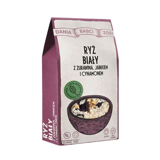 Reis mit Cranberry, Apfel und Zimt in einer Schüssel, von Sys, 250g, cremig und fruchtig, perfekt für das Frühstück.