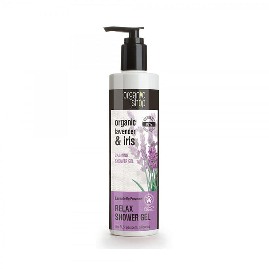 Provenzalisches Lavendelduschgel von EUROBIO LAB in 280 ml Flasche, zeigt die Flasche mit Lavendelsymbol und Produktetikett.