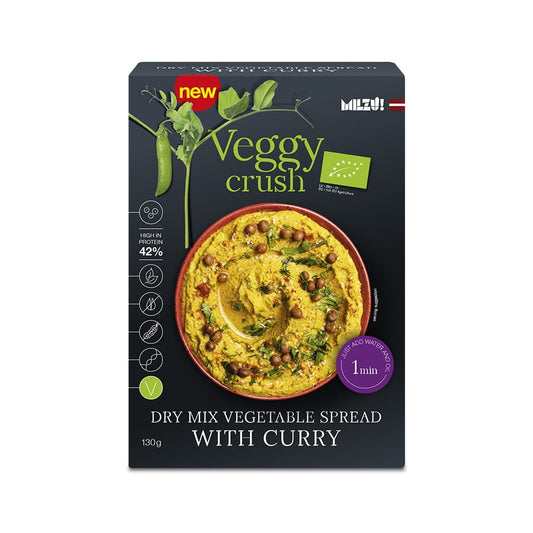 Bio Gemüsepaste mit Curry von Veggy Crush, 130 g, cremige Gemüsemischung in Glasdose, ideal für Currygerichte und Saucen.