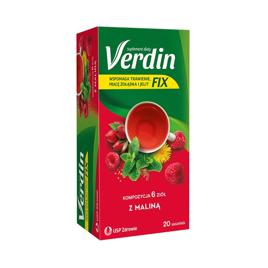 Verdein Fix Kräuter mit Himbeere in 20 Beuteln, frische Kräuter und Himbeeren für gesunden Genuss, Produktbild.