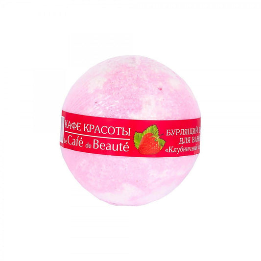 Badebombe Erdbeere von DesignSoap, 120 g, mit roter und weißer Oberfläche, für ein entspannendes Duscherlebnis