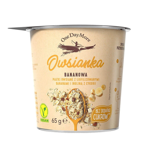 Bananenbrei ohne Zuckerzusatz von OneDayMore in 65 g Packung, cremige Textur, ideal für Babys und kleine Kinder.