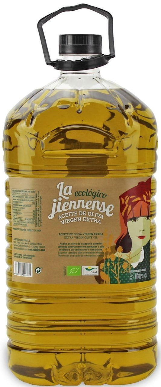 Natives Bio Olivenöl Extra von VADOLIVO in 5-Liter-Flasche, dunkle Glasflasche mit Etikett, reines Olivenöl aus biologischem Anbau