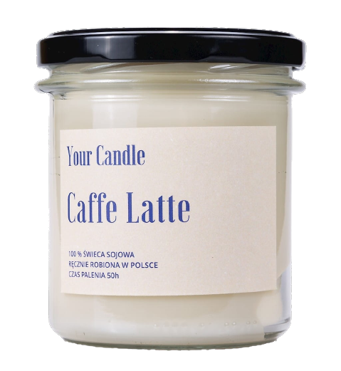 Hochwertige Caffe Latte Kerze 300 ml von YOUR CANDLE, mit cremigem Latte-Duft und warmem Flammenspiel, in elegantem Glasbehälter