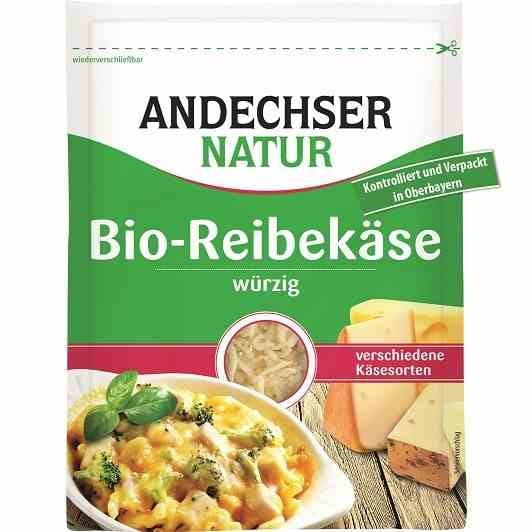 Geriebener BIO Käse von ANDECHSER in 150 g Packung, fein gerieben und frisch für Koch- und Backrezepte.