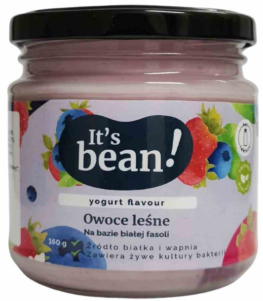 Joghurtalternative mit Waldfrucht von ITS BEAN, 160 g Becher mit cremiger Fruchtfüllung und bunten Waldfrüchten.