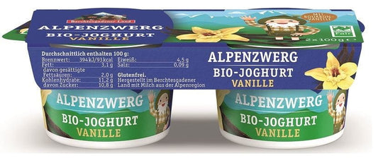 Bio Vanille Joghurt mit 3,9 % Fett in Milch, glutenfrei, 2x100g, Berchtesgadener Land, cremiger Joghurt in Bechern