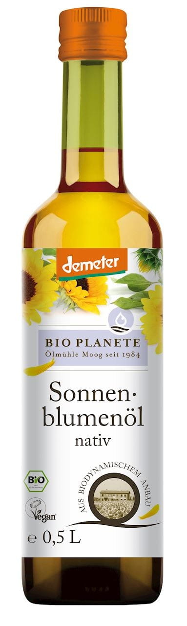 Kaltgepresstes Bio-Sonnenblumenöl von BIO PLANETE in 500 ml Flasche, naturbelassen und biologisch zertifiziert