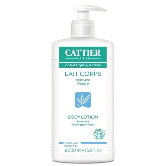EKO modellierende Körpermilch mit Aloe Vera von CATTIER, 500 ml Flasche, zeigt die Verpackung mit Aloe Vera Pflanze.