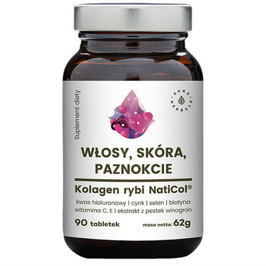 Haare Haut Nägel Fisch Kollagen Naticol + Selen + Biotin 90 Tabletten 62g AURA HERBALS