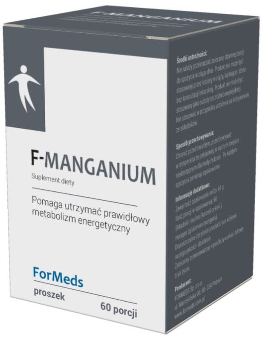 Mangan Kapseln von FORMEDS, 2 mg, 60 Portionen, 48 g, Nahaufnahme der weißen Tabletten in einer Packung
