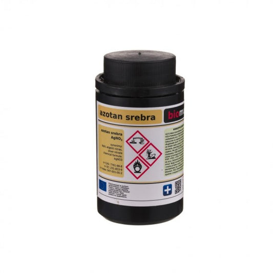 Silbernitrat 1kg von BIOMUS in einer weißen Verpackung, chemisches Reagenz für Laboranwendungen.