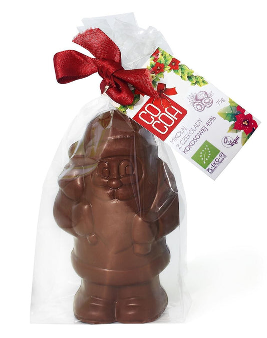 Kokosschokolade Weihnachtsmann von COCOA, 75 g, aus Bio-Kakao, mit 45% Kokos, weihnachtliches Schokoladenmotiv, detailreiche Abbildung