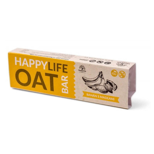 Haferriegel mit Banane und Mandeln, glutenfrei, BIO von HAPPYLIFE, 42 g, in natürlicher Verpackung
