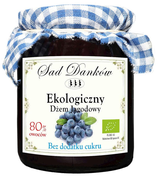 Bio Beerenmarmelade von SAD DANKÓW in einem Glas mit fruchtigen Beeren und natürlicher Beschaffenheit.