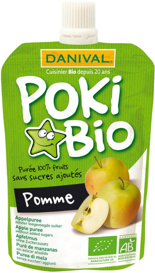 Bio Apfelpüree von DANIVAL in 90 g Packung, reines Fruchtpüree ohne Zuckerzusatz, zeigt glatte, goldene Apfelmasse